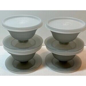 4 Vintage Tupperware 754 Smoke Grey Pudding Parfait Jello Dessert Cups with Lids